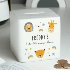 Personalised Scandi Safari Animals Ceramic Square Money Box 9 Personalised Scandi Safari Animals Ceramic Square Money Box -PERSONALISE STORE p100516 3