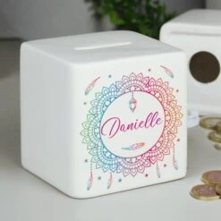 Personalised Dreamcatcher Ceramic Square Money Box 10 Personalised Dreamcatcher Ceramic Square Money Box -PERSONALISE STORE p100517 3
