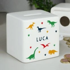 Personalised Dinosaur Ceramic Square Money Box -PERSONALISE STORE p100518 2