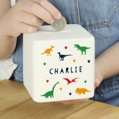 Personalised Dinosaur Ceramic Square Money Box -PERSONALISE STORE p100518 3