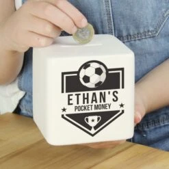 Personalised Football Badge Ceramic Square Money Box -PERSONALISE STORE p100520 2