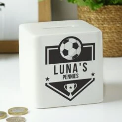 Personalised Football Badge Ceramic Square Money Box -PERSONALISE STORE p100520 3