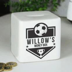 Personalised Football Badge Ceramic Square Money Box -PERSONALISE STORE p100520 5