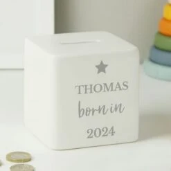Personalised Born In Money Box