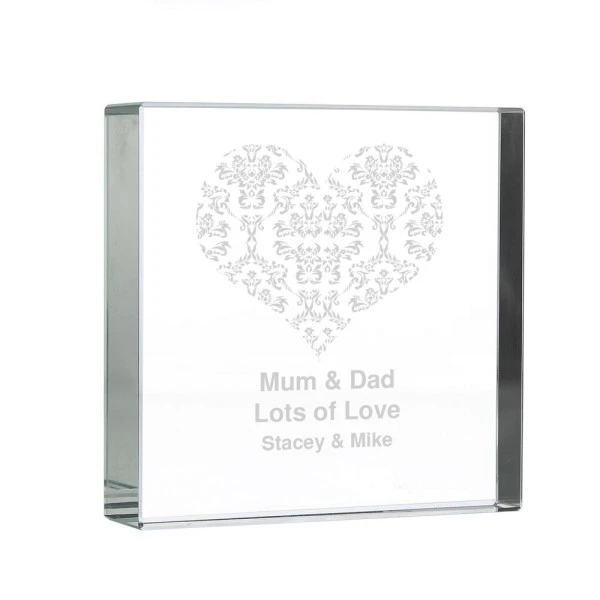 Personalised Damask White Heart Crystal Token 2 Personalised Damask White Heart Crystal Token - Image 2