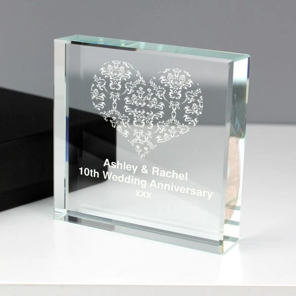 Personalised Damask White Heart Crystal Token 3 Personalised Damask White Heart Crystal Token - Image 3