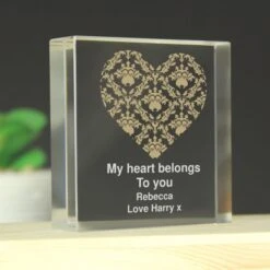 Personalised Gold Damask Heart Crystal Token -PERSONALISE STORE p1007b08 3