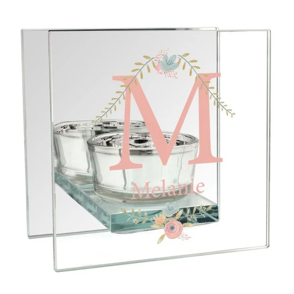 Personalised Floral Bouquet Mirrored Glass Tea Light Candle Holder 2 Personalised Floral Bouquet Mirrored Glass Tea Light Candle Holder - Image 2