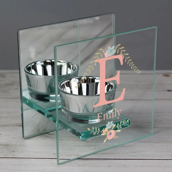 Personalised Floral Bouquet Mirrored Glass Tea Light Candle Holder 3 Personalised Floral Bouquet Mirrored Glass Tea Light Candle Holder - Image 3