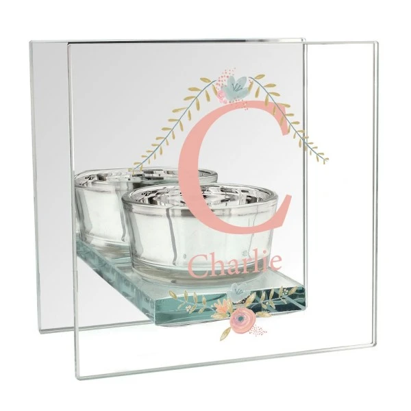 Personalised Floral Bouquet Mirrored Glass Tea Light Candle Holder 4 Personalised Floral Bouquet Mirrored Glass Tea Light Candle Holder - Image 4