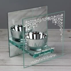 Personalised Diamante Mirrored Glass Tea Light Candle Holder -PERSONALISE STORE p1007c61 2