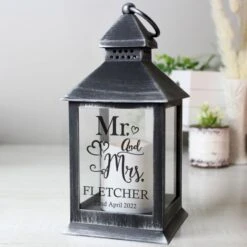 Personalised Mr And Mrs Rustic Black Lantern