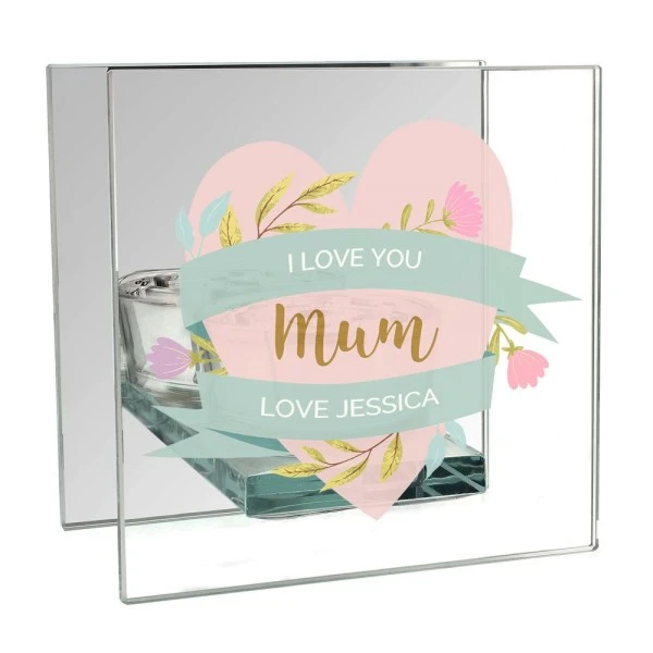 Personalised Floral Heart Mothers Day Mirrored Glass Tea Light Holder 2 Personalised Floral Heart Mothers Day Mirrored Glass Tea Light Holder - Image 2