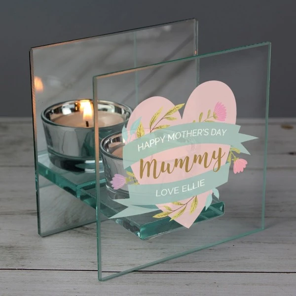 Personalised Floral Heart Mothers Day Mirrored Glass Tea Light Holder 3 Personalised Floral Heart Mothers Day Mirrored Glass Tea Light Holder - Image 3