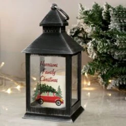 Personalised "Driving Home For Christmas" Rustic Black Lantern