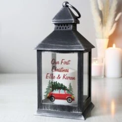 Personalised "Driving Home For Christmas" Rustic Black Lantern -PERSONALISE STORE p1007c91 2