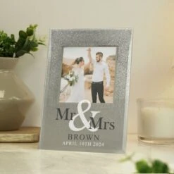 Personalised Mr & Mrs 4x4 Glitter Glass Photo Frame -PERSONALISE STORE p1007d02 2