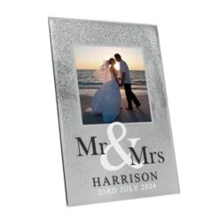 Personalised Mr & Mrs 4x4 Glitter Glass Photo Frame -PERSONALISE STORE p1007d02 4