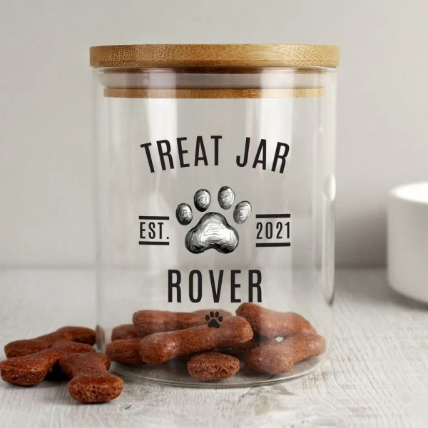 Personalised Pet Treats Glass Jar With Bamboo Lid 1 Personalised Pet Treats Glass Jar With Bamboo Lid