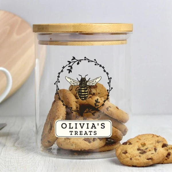 Personalised Bee Glass Jar With Bamboo Lid 3 Personalised Bee Glass Jar With Bamboo Lid - Image 3