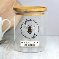Personalised Bee Glass Jar With Bamboo Lid 10 Personalised Bee Glass Jar With Bamboo Lid -PERSONALISE STORE p1007d77 4