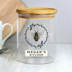 Personalised Bee Glass Jar With Bamboo Lid 11 Personalised Bee Glass Jar With Bamboo Lid -PERSONALISE STORE p1007d77 5