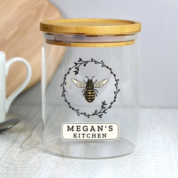 Personalised Bee Glass Jar With Bamboo Lid 6 Personalised Bee Glass Jar With Bamboo Lid - Image 6
