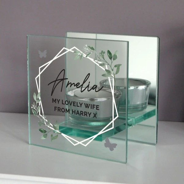 Personalised Botanical Mirrored Glass Tea Light Candle Holder 2 Personalised Botanical Mirrored Glass Tea Light Candle Holder - Image 2