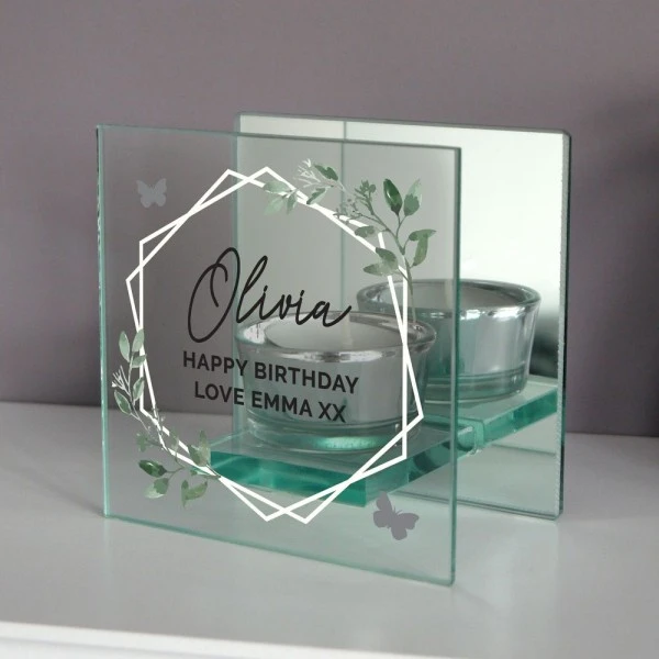 Personalised Botanical Mirrored Glass Tea Light Candle Holder 4 Personalised Botanical Mirrored Glass Tea Light Candle Holder - Image 4