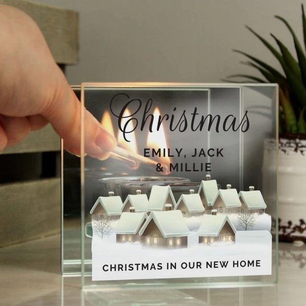 Personalised Christmas Village Mirrored Glass Tea Light Candle Holder 2 Personalised Christmas Village Mirrored Glass Tea Light Candle Holder - Image 2