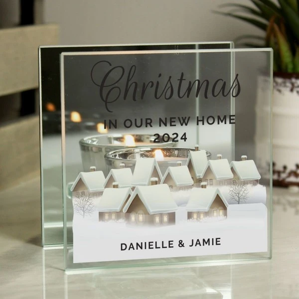Personalised Christmas Village Mirrored Glass Tea Light Candle Holder 3 Personalised Christmas Village Mirrored Glass Tea Light Candle Holder - Image 3