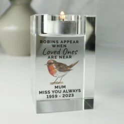 Personalised Robin Memorial Glass Tealight Holder -PERSONALISE STORE p1007f51 3