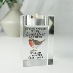 Personalised Robin Memorial Glass Tealight Holder -PERSONALISE STORE p1007f51 5