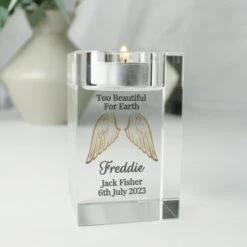 Personalised Angel Wings Memorial Glass Tealight Holder -PERSONALISE STORE p1007f53 3
