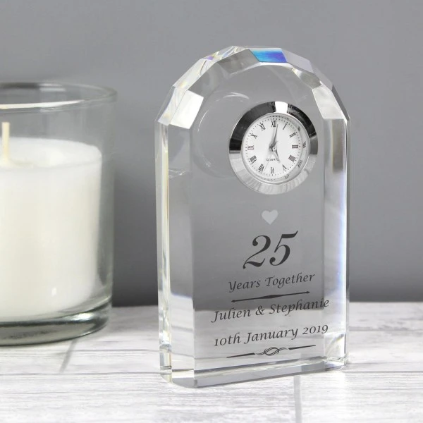 Personalised Silver Anniversary Crystal Clock 1 Personalised Silver Anniversary Crystal Clock