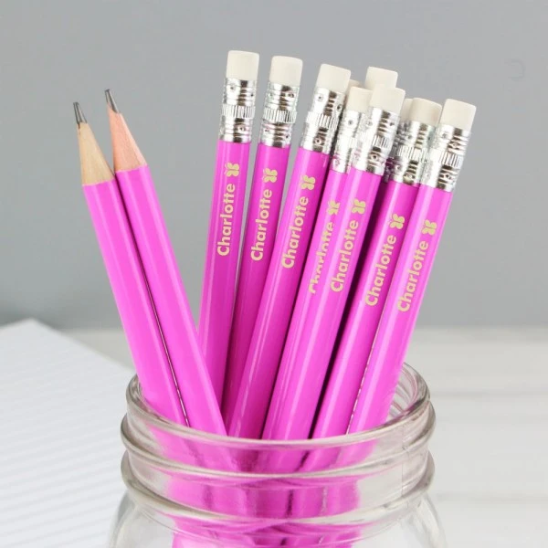 Personalised Butterfly Motif Pink Pencils 1 Personalised Butterfly Motif Pink Pencils
