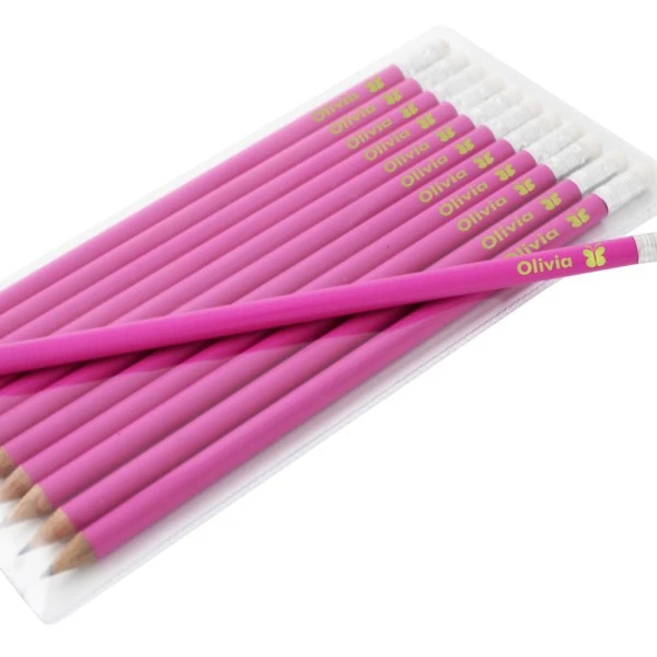 Personalised Butterfly Motif Pink Pencils 2 Personalised Butterfly Motif Pink Pencils - Image 2