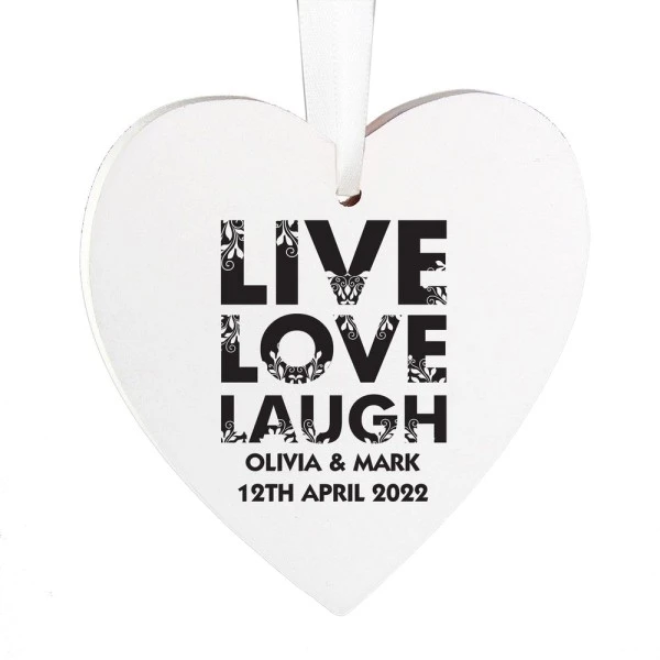 Personalised Live Love Laugh Wooden Heart Decoration 3 Personalised Live Love Laugh Wooden Heart Decoration - Image 3