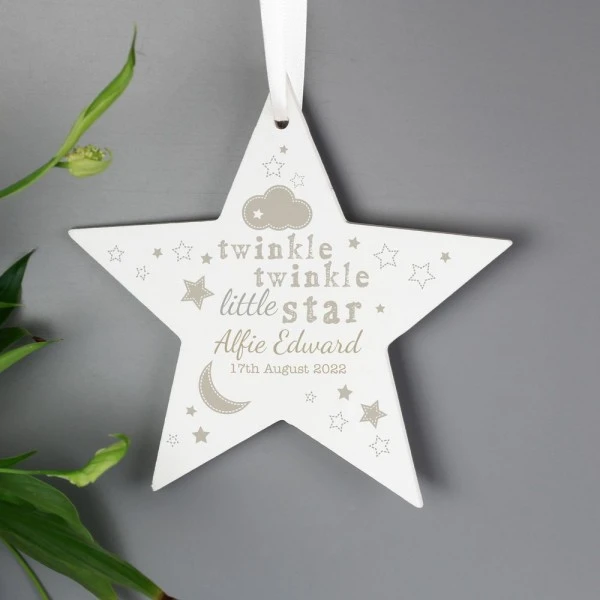 Personalised Twinkle Twinkle Wooden Star Decoration 3 Personalised Twinkle Twinkle Wooden Star Decoration - Image 3