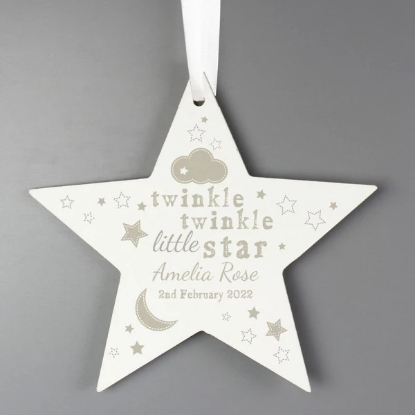 Personalised Twinkle Twinkle Wooden Star Decoration 4 Personalised Twinkle Twinkle Wooden Star Decoration - Image 4