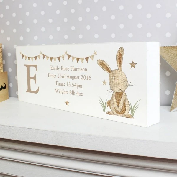 Personalised Hessian Rabbit Wooden Block Sign 1 Personalised Hessian Rabbit Wooden Block Sign