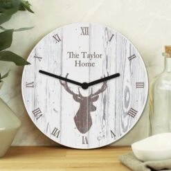 Personalised Highland Stag Shabby Chic Wooden Clock -PERSONALISE STORE p1011c25 2