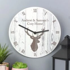 Personalised Highland Stag Shabby Chic Wooden Clock -PERSONALISE STORE p1011c25 3
