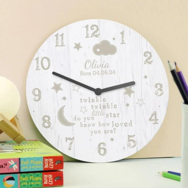 Personalised Twinkle Twinkle Shabby Chic Large Wooden Clock 2 Personalised Twinkle Twinkle Shabby Chic Large Wooden Clock - Image 2