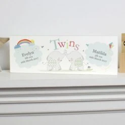 Personalised Hessian Elephant Twins Wooden Block Sign -PERSONALISE STORE p1011c74 2