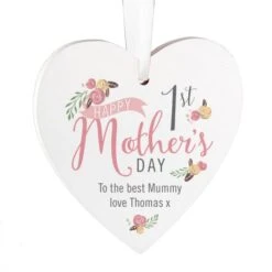 Personalised Floral Bouquet 1st Mothers Day Wooden Heart Decoration -PERSONALISE STORE p1011c76 2