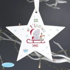 Personalised Tiny Tatty Teddy My 1st Christmas Sleigh Wooden Star Decoration -PERSONALISE STORE p1011c86 2