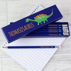Personalised Dinosaur Box Of 12 Blue HB Pencils -PERSONALISE STORE p1011c95 3