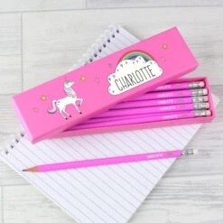 Personalised Unicorn Box Of 12 Pink HB Pencils