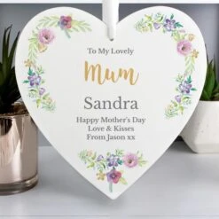 Personalised Any Role "Floral Watercolour" Large Wooden Heart Decoration